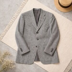 Corneliani Saks Fifth Avenue Houndstooth Wool Blazer Made‎ in Italy Brown 54R